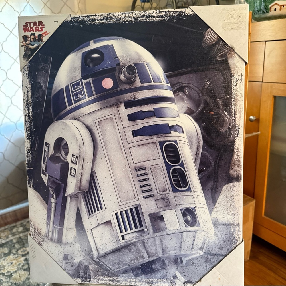 Star Wars R2-D2 Canvas Art - White, Blue & Silver Droid Portrait, 20” x 16”.